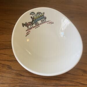 Poppytrail Metlox Vernon Street Scene Flower Cart Oval Fruit Dessert Bowl 5 7/8"